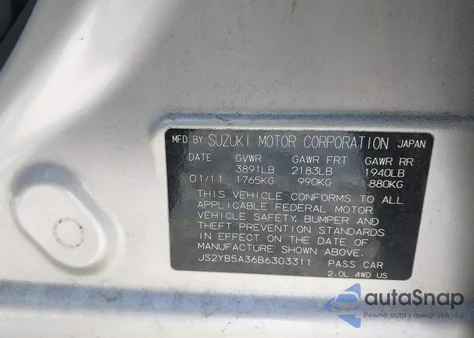 2011 Suzuki Sx4 Premium/Tech Valu Pkg (Nav) z USA, uszkodzony, nr VIN JS2YB5A36B6303311